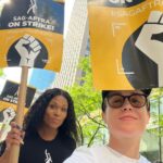 Elliot Page Instagram - Back in NYC and on the picket lines today with @peppermint247, our fellow actors and WGA members. #SAGAFTRAStrong #WGAStrong