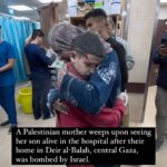 Eman El Assi Instagram - A Palestinian mother weeps upon seeing her son alive in the hospital after their home in Deir al-Balah, central Gaza, was bombed by Israel. By @soliman__farra