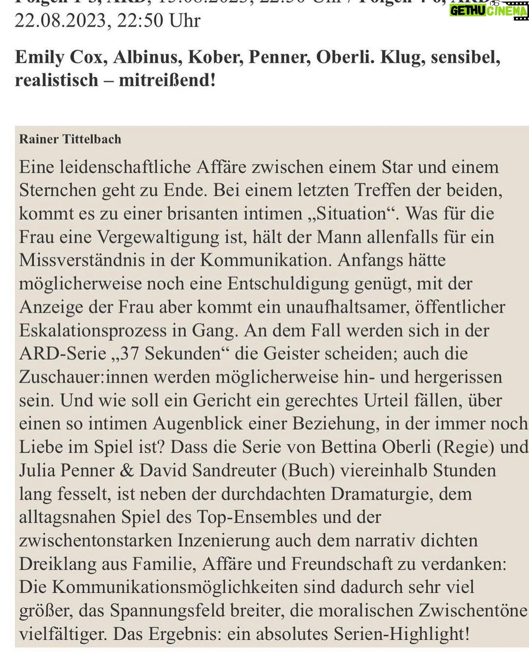 Emily Cox Instagram - I am REALLY looking forward to this one!!! Don’t miss it. From August 4th online, (ARD- Mediathek), and on Free TV on August 11th! —————- Ein Herzensprojekt!!!❤️ Versäumt es nicht☺️ „37 Sekunden“ online ab dem 4.8., und im FreeTV ab 11.8.! ❤️!!!!: @bettinaoberli @penner.julia @sandreuter @jensalbinus @marielousellem @camill_jammal @paul_eisenach_music @valentinmirow @piquayy @denise.mbaye @michaelkranzofficial @iammarcbenjamin @odeonfiction @berit.hille @ardmediathek @ard_degeto @dorotheeweyerscasting @playersagentur @studiolifelab