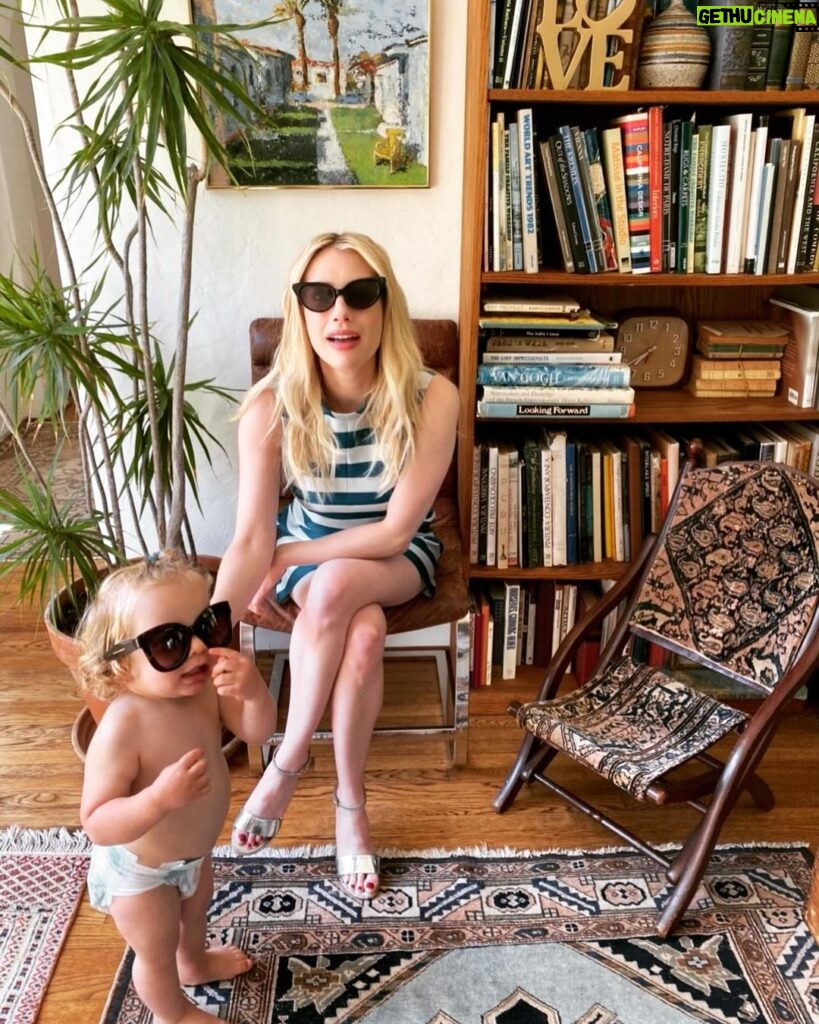 Emma Roberts Instagram - the perfect California weekend ☀️ swipe for my godson and I twinning 💙 stripes by @louisvuitton 👗 #smith by @britelkin