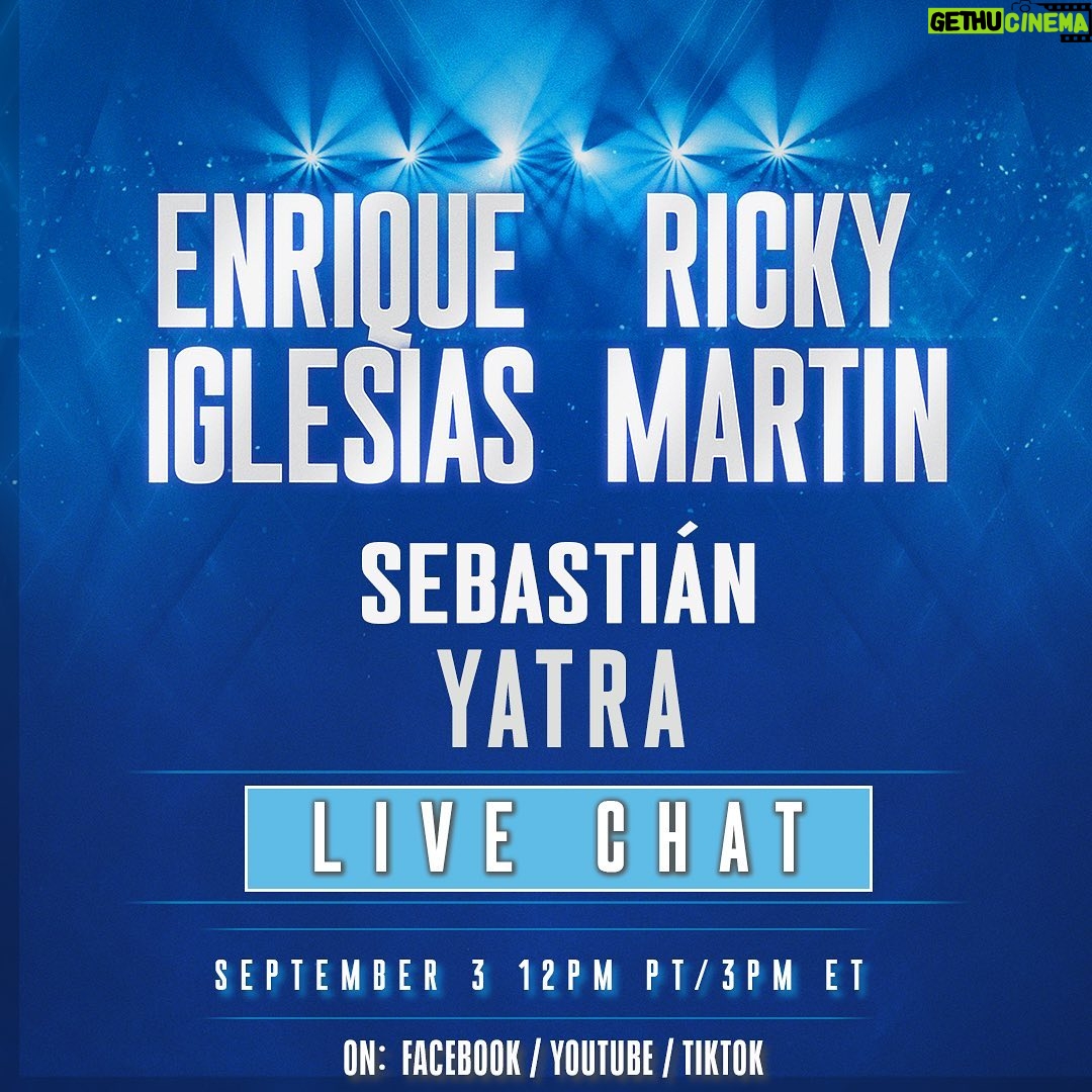 Enrique Iglesias Instagram - See you in 2 hours!!!! @ricky_martin @sebastianyatra www.youtube.com/enriqueiglesias & www.facebook.com/enriqueiglesias & TikTok: @enriqueiglesias