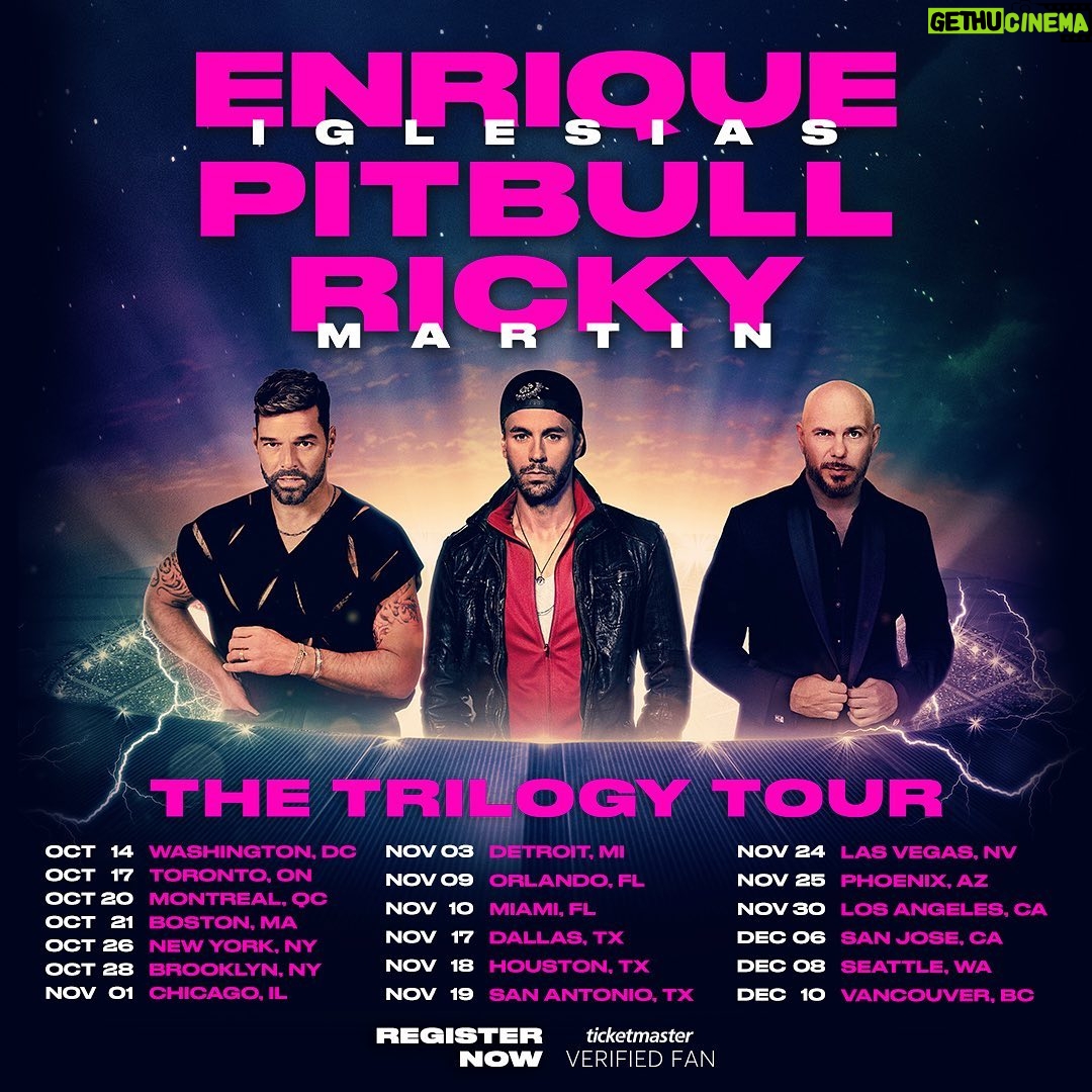 Enrique Iglesias Instagram - I’m going on tour with my friends @Pitbull and @Ricky_Martin!!!  #TheTrilogyTour is going to be a once in a lifetime tour. Register now through Sunday for your chance at the best tickets!!! Link in profile. Verified fan presale starts Wednesday June 7.
