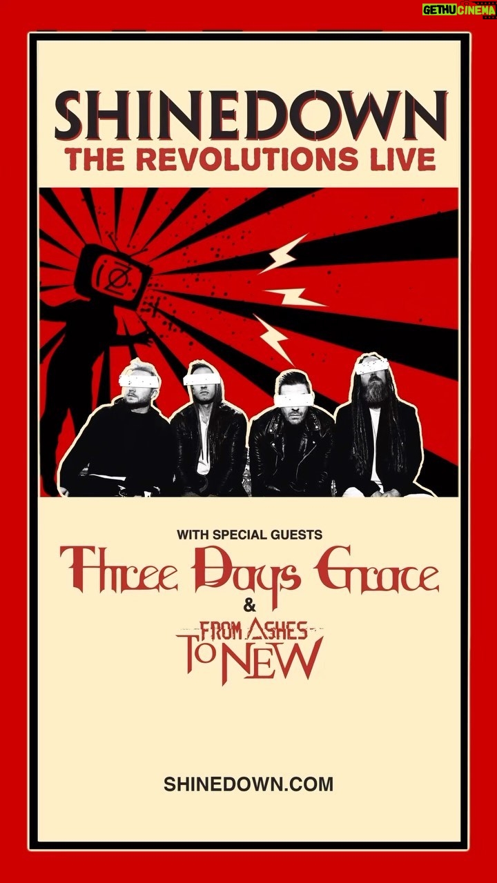 Eric Bass Instagram - 📣 We’re taking The Revolutions Live Tour 📣 back through the U.S. this Spring, with special guests @threedaysgraceofficial & @fromashestonew! 🎫 Pre-sales are LIVE through Thursday, January 26th at 10PM local time. General on-sales start Friday, January 27th at 10AM at shinedown.com 💻 📲 Get first access to our exclusive artist presale code by signing up for the band newsletter or texting us: +1 (615) 802-9301. It’s been hard to contain our excitement... 🫢 We can’t wait to see you back on the road, Shinedown Nation!!! 🔥🤘🔥 April 3 - Saginaw, MI April 4 – Cincinnati, OH April 7 – Bridgeport, CT April 8 – State College, PA April 10 – Wilkes-Barre, PA April 12 – Huntington, WV April 14 – Jacksonville, FL April 15 – Orlando, FL April 17 – Savannah, GA April 21 – Memphis, TN April 22 – Baton Rouge, LA April 24 – Tulsa, OK April 25 – Lincoln, NE April 27 – Ft. Wayne, IN April 29 – Milwaukee, WI April 30 – Minneapolis, MN May 3 – Bozeman, MT May 6 – Spokane, WA May 7 – Everett, WA May 9 – Portland, OR