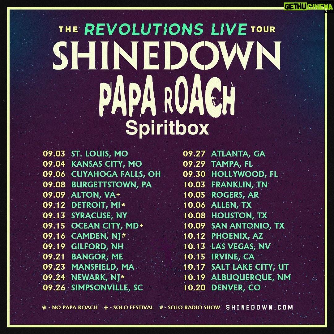 Eric Bass Instagram - The Revolutions Live Tour is BACKKK for another round this fall with @Shinedown along with special guests @PapaRoach and @spiritboxmusic! Pre-sale tickets available tomorrow at 12PM, general on-sale tickets live Friday at 10AM, and VIP packages will be available too. Don't miss out on the rock revolution⦠š¤ See ya out on the road!