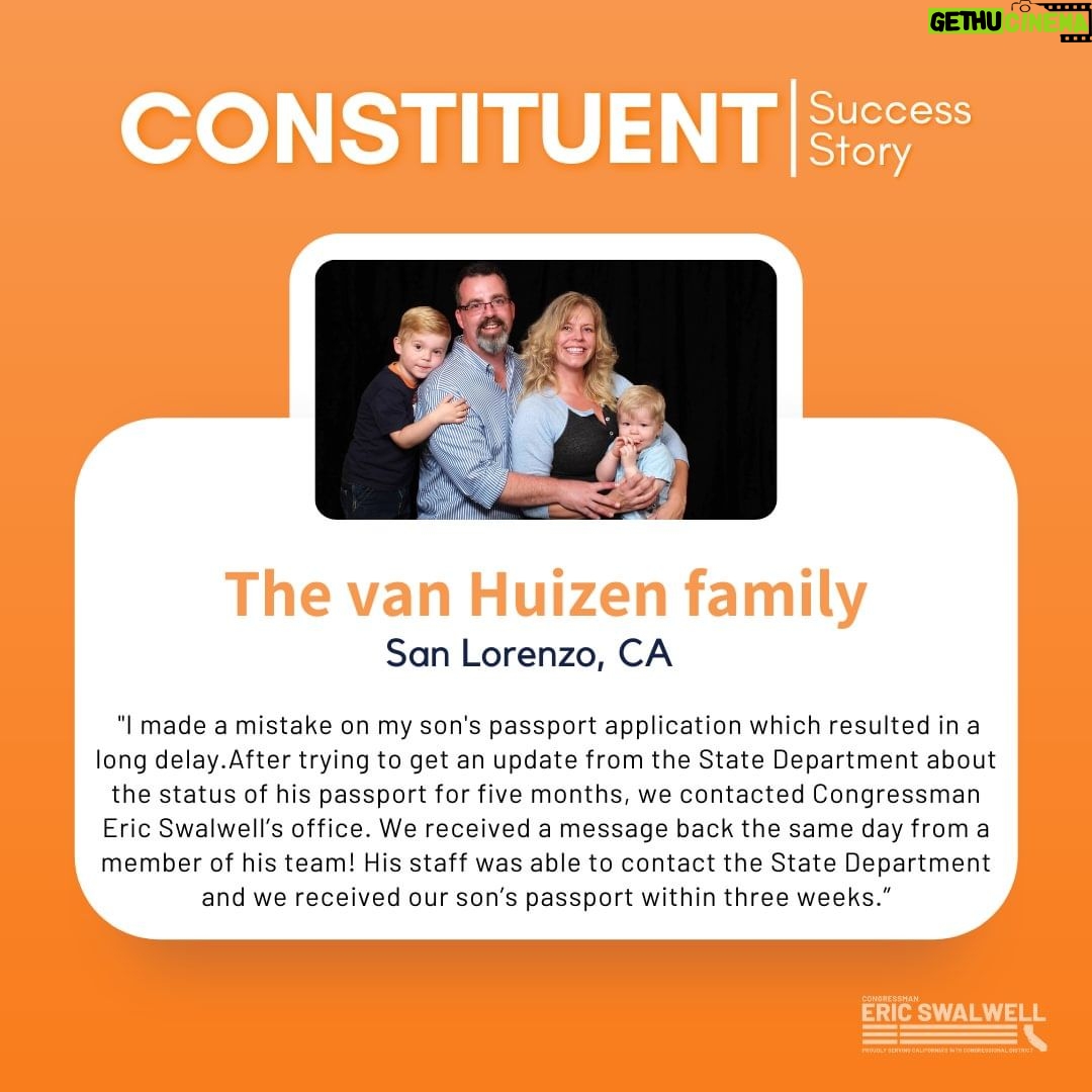 Eric Swalwell Instagram - Need assistance with your passport or have an issue with another federal agency or program? My casework staff is trained to assist you! Get started by reaching out to my office, here: https://swalwell.house.gov/services/help-with-a-federal-agency