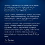 Eric Swalwell Instagram - My statement on the House passage of the Bipartisan Budget Agreement: