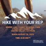 Eric Swalwell Instagram - Congressman Eric Swalwell (CA-14) will host his annual “Hike with Your Rep” on Saturday, August 26. The hike will begin at Lake Chabot (17600 Lake Chabot Road, Castro Valley) at 8:30 AM. We will walk and talk along the way and pause along the way for a Congressional update. (Walk is two miles) Please bring sunscreen, water, and wear comfortable shoes. If you have any questions, please call 510-370-3322. Lake Chabot Regional Park