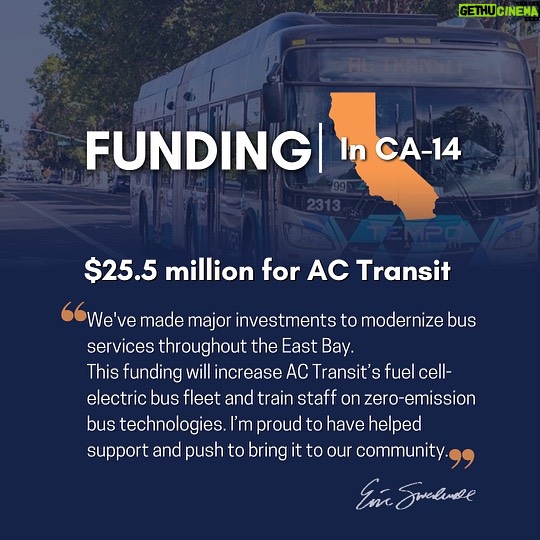Eric Swalwell Instagram - Proud to support finding that will help modernize bus transit in the East Bay.