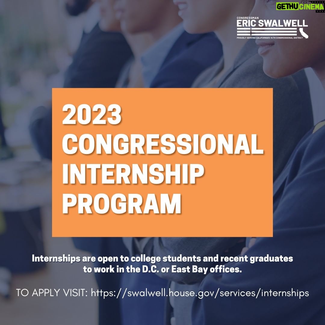 Eric Swalwell Instagram - Looking to get involved in public service in the East Bay? Now is the chance! Apply to be a 2023 Fall Intern in my Castro Valley or Washington, DC offices. To learn more, go to https://swalwell.house.gov/services/internships or call (202) 225-5065.