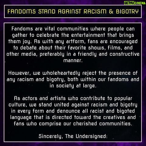 Evan Evagora Instagram - Crafted by a diverse group of writers and endorsed by a multitude of actors and artists, 'Fandoms Stand Against Racism & Bigotry' is an independent statement dedicated to protecting our largely positive fandoms from any people who seek to spread racism and bigotry.