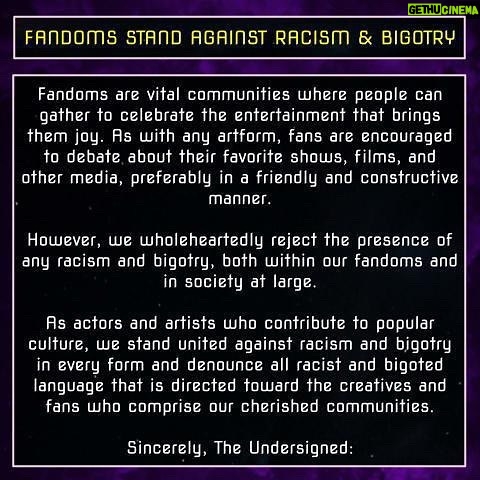 Evan Evagora - 2.6K Likes - Crafted by a diverse group of writers and endorsed by a multitude of actors and artists, 'Fandoms Stand Against Racism & Bigotry' is an independent statement dedicated to protecting our largely positive fandoms from any people who seek to spread racism and bigotry.