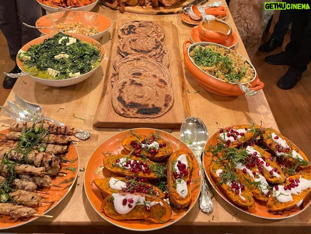 Fareed Zakaria Instagram - An Indian Thanksgiving. Tandoori turkey, turkey kebabs, cumin carrots, masala mashed potatoes, spinach paneer, and roasted sweet potato chaat. Upper West Side
