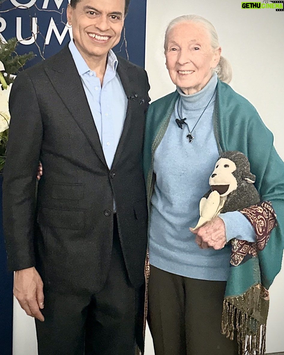 Fareed Zakaria - 1.4K Likes - There are many rich and powerful people at Davos, but I was lucky enough to spend some time with perhaps the most serene and dedicated of them all, Jane Goodall, who has spent decades getting humans to reconnect with the natural world. She is 90 this year and travels more than I do!
