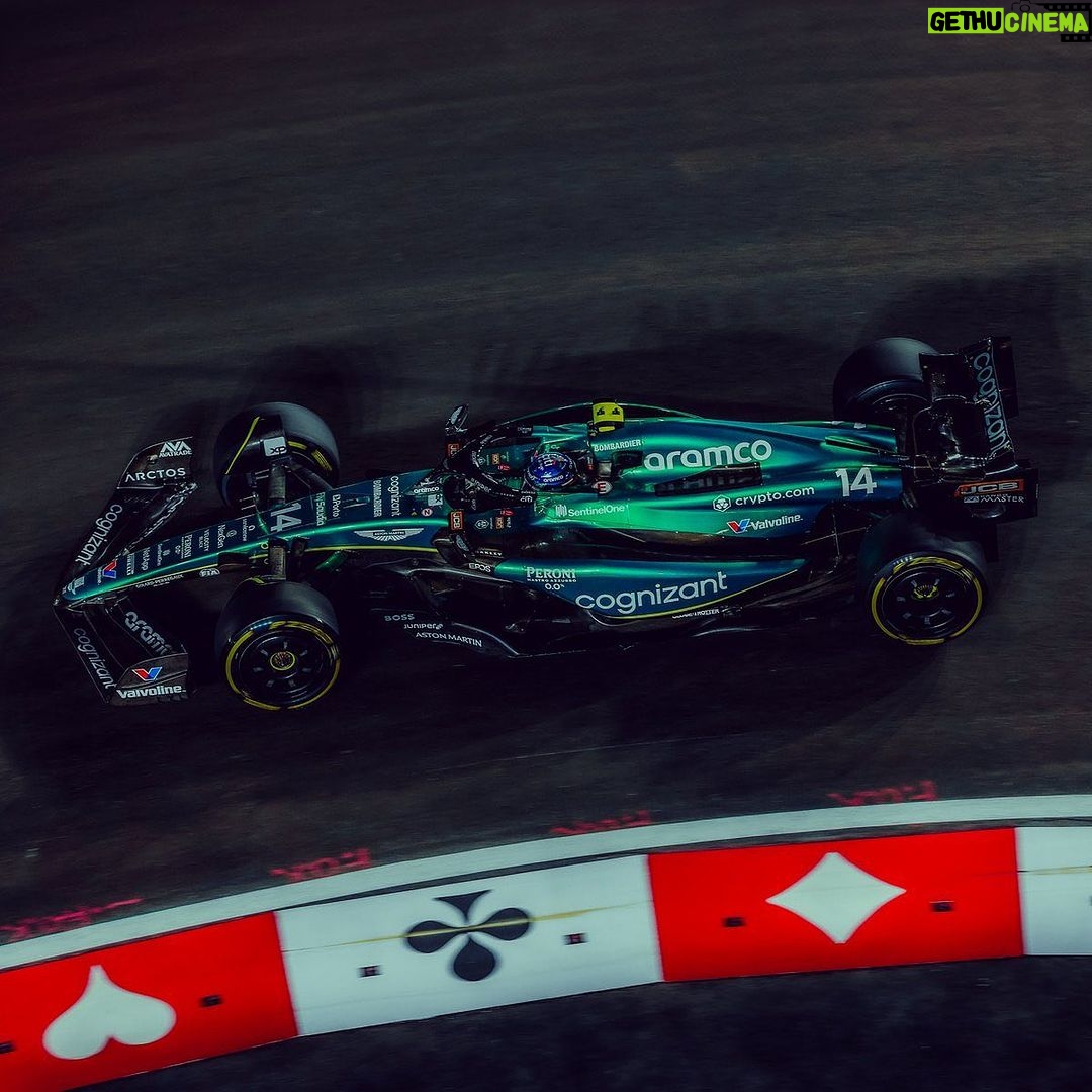 Fernando Alonso Instagram - Spinning out in the first corner was not fun, but we fought back until we made it into the points. Mega race from @lance_stroll to the top 5, with lots of points for the team ! Thanks, Vegas! See you next year 🥳👏🏻. @astonmartinf1 #f1 #vegas #astonmartin