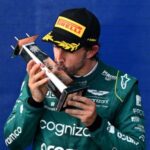 Fernando Alonso Instagram – Thanks for the champagne Miami 🍾. Great car and strategy. 4th podium of the season. We are @astonmartinf1 🟢🟢🟢🟢. #f1 #miami #astonMartin