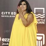 Fifi Abdo Instagram - من مهرجان الدراما في مدينة العلمين الجديدة 💛💛💛💛💛 يا جماعة اللي ما رحش العلمين الجديدة في الساحل الشمالي لازم يزورها حاجة رائعة ما شاء الله 🇪🇬🥰 @cairodramafestival فستان: محمود غالي @ghaly_fashion_designer شعر: يوسف من @alsagheersalons مكياج: وليد التركي @waleedeltorkybeautysalon