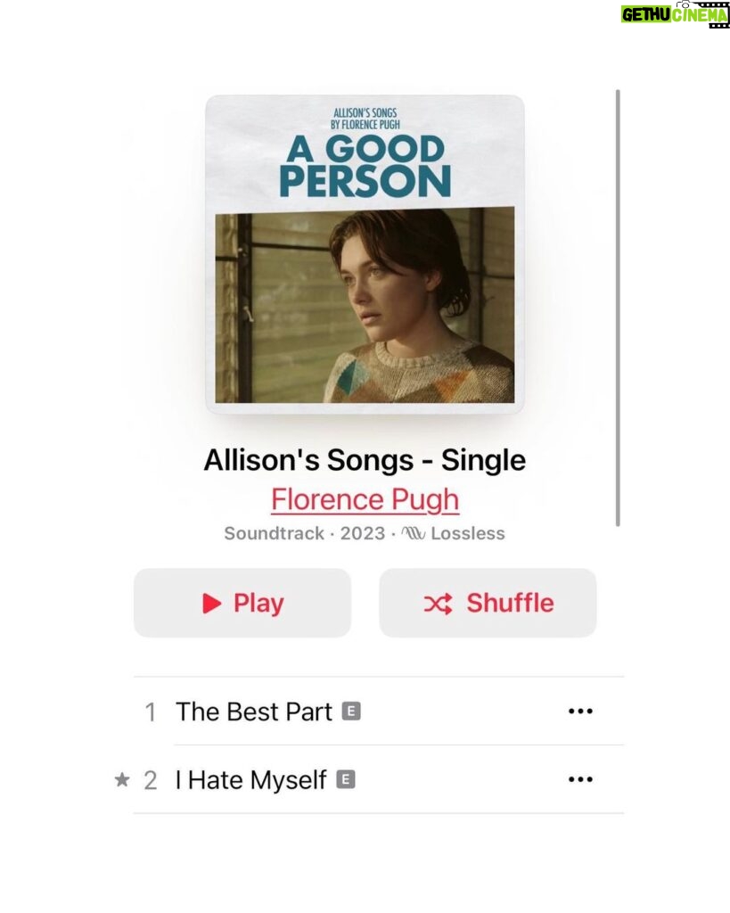 Florence Pugh Instagram - I’m so unbelievably stoked that people continue to listen to @agoodpersonmov playlist. Thank you for sharing all of your thoughts and love. Love most importantly. I can’t tell you how whack it is to see my name on both Apple Music and Spotify. It’s CRAZY. Something I’ve really wanted to do for such a long time and I’m so lucky and eternally grateful to have had the opportunity to write them for our movie. I then recorded them nearly half a year later with the incredible Tony Burg, he invited in stupidly talented musicians who played on my tracks and I got to watch as my songs became more than I ever imagined- thank you to everyone who helped us get them done and dusted and out now to the world! Keep listening! Thank you thank you thank you!
