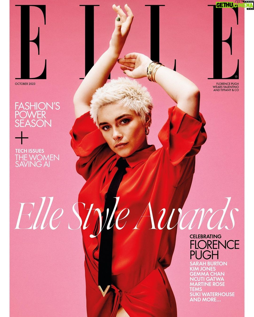 Florence Pugh Instagram - To be given not only a cover but awarded ‘The British Icon’ by Elle Style Awards was not how I expected my summer to end. It was a piece I was really able to reflect and appreciate all those that had pushed me forward, protected, supported, followed, encouraged to get me to where I am now and to be able to be who I am now. I was thrilled to have @jodiesmith interview me, where we discussed it all. Where she was being not only full interviewer at work on zoom but also full mum at work at the same time. Another reason why I’m not surprised I bow down to her and her greatness so easily! To the crew that filled the studio with humour and light during that shoot at a very strange time for all, thank you. The strikes have been important but hard on not only those who it is for, but all who are affected around it. Thank you for talking and sharing and laughing on that day. It was a fulfilling day during a weird time and I thoroughly appreciated you all. Big love and shout out to @dannykasirye, a photographer who I can only hope of working with again and again. He just.. got me. And it. And yeah, he’s fucking fab. Thank you team! You were incredible. Stylist- @jennedykennedy Makeup- @babskymakeup Hair- @peterluxhair Nails- @michelleclassnails Creative director- @tom_houseofusher Fashion director- @avrilmair
