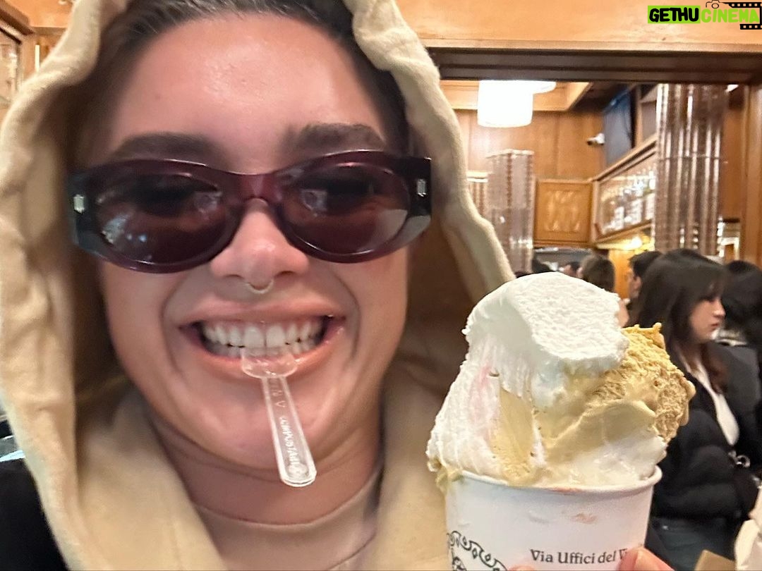 Florence Pugh Instagram - When working in Rome it is absolutely crucial to eat Gelato, pasta, tiramisu, Nutella on a spoon, Aperol, olives, carbonara and cheeeeeeeeese. All on a days work.