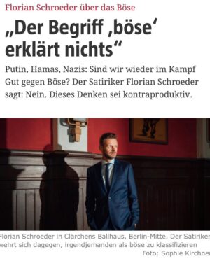 Florian Schroeder Instagram - Dieses Gespräch in der @taz.die_tageszeitung an diesem Wochenende bedeutet mir viel: ich versuche darin zu erklären, warum wir die Taten der Hamas als menschlich anerkennen müssen und nicht als böse - und warum wir so das Ausmaß der Grausamkeit erst wirklich erkennen können. Außerdem zeige ich, warum die größten Abgründe nicht in anderen, sondern immer in uns selbst liegen. Bin gespannt, was Ihr dazu sagt. Link in Bio. #unterwahnsinnigen #buch #gutundböse #böse
