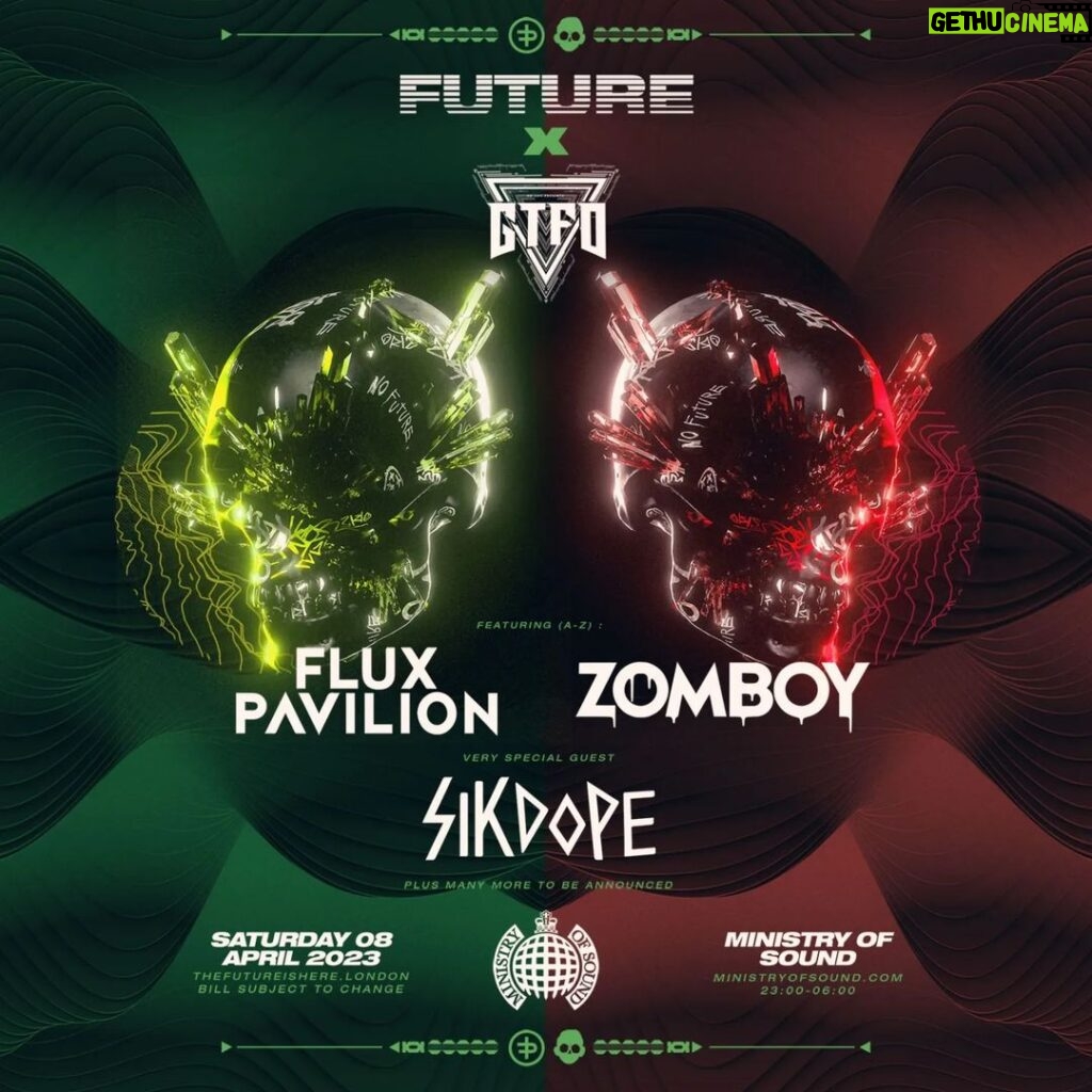 Flux Pavilion Instagram - LDN⚡️ Returning to @ministryofsoundclub 08/04 with @zomboy & @sikdope 💙See you there