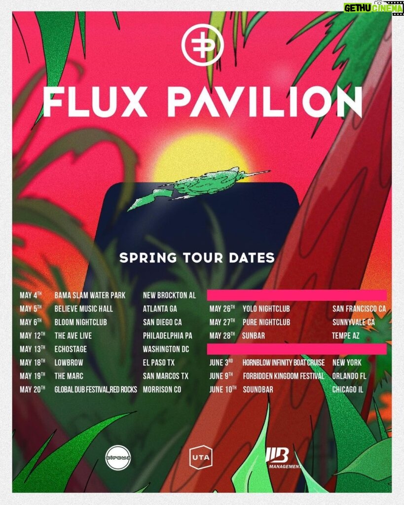 Flux Pavilion Instagram - Where you'll find me in Spring and leading into the Summer with a few shows yet to be announced ☀️⚡️ look forward to seeing you all!