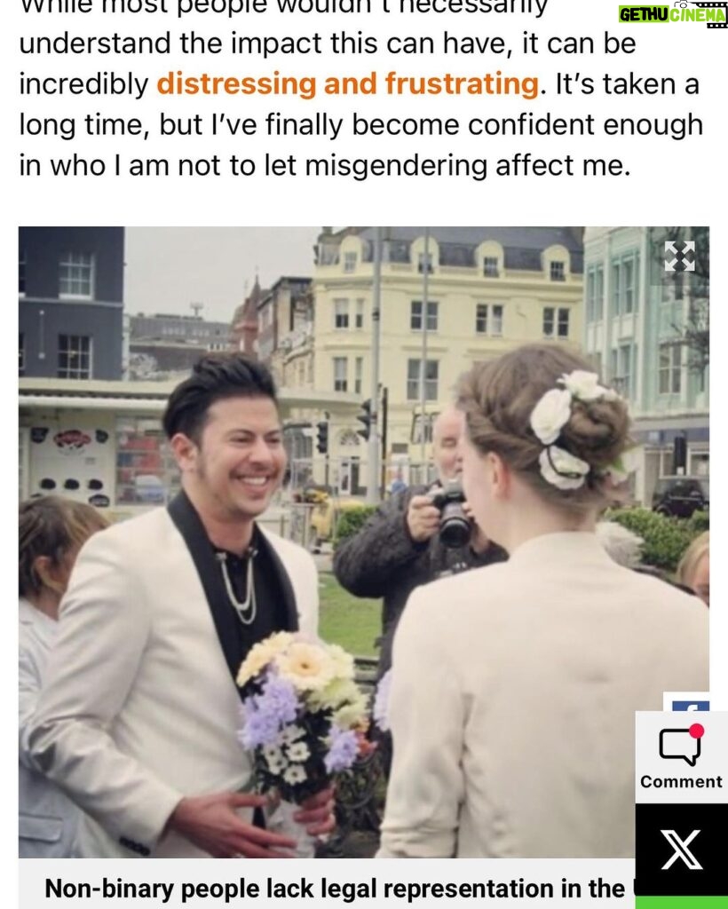 Fox Fisher Instagram - Non-binary people have always existed and deserve to have the same rights as everyone else. I wrote this about my partner @uglastefania getting protest married. Thanks to everyone who made the day special. Full wording here: https://metro.co.uk/2023/11/28/partner-protest-wedding-cant-real-thing-19888865/ #trans #nonbinary #lgbt #t4t