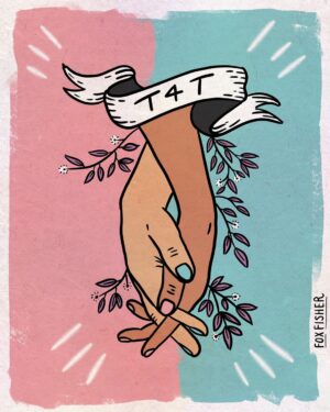 Fox Fisher Instagram - T4T means couples or relationships which involve trans people 🏳️‍⚧️🎉 The benefit of this is a deep connection and special understanding of trans issues, which can feel euphoric and nurturing. Don’t settle for anything less! 

My partner @uglastefania is a sassy trans femme and we’ve been together for 7+ years 

#t4t #trans #lgbtqia #queerart #transart #lgbtcommunity #ftm #mtf #nonbinary