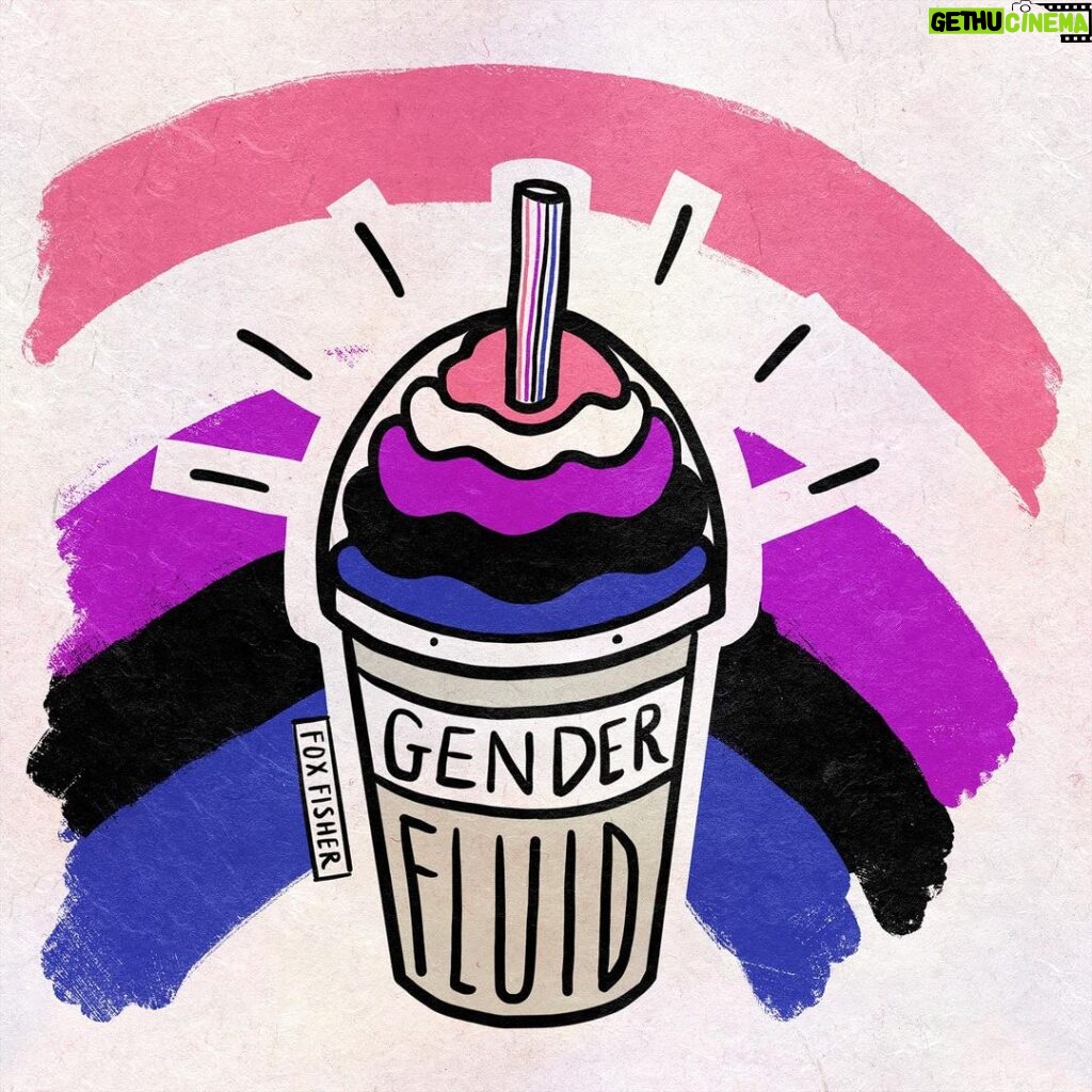 Fox Fisher Instagram - Drink up haterz - Gender fluid is a valid identity under the non-binary umbrella 🏳️‍⚧️🌟🏳️‍🌈 I know a civil servant who has two photo IDs, one which is for when they are femme and another for when they are feeling masculine. #lgbtart #queerart #genderfluid #genderflux #lgbtq