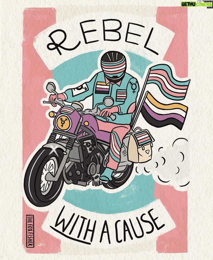 Fox Fisher Instagram - 🏳️‍⚧️💪 Calling all rebels with a cause! We're here, we're queer, and we're ready to fight for our rights. The battle for trans and non-binary equality is on, and we need you in our corner. Let’s stand against discrimination, and for the freedom to live freely and authentically. We're pushing for accurate identification, fair treatment in schools and healthcare, and an end to targeted bills against us 🚫. We're more than a rainbow flag or a catchy slogan - we're a movement 🏳️‍⚧️💕. Join us, take and stand and let's make a difference together. Because being a rebel means standing up for what's right, even when it's hard. #TransRights #NonBinaryRights #queerart #transartist #lgbtart