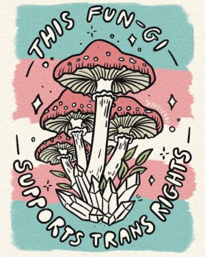 Fox Fisher Instagram - Remember, both fungi and people thrive best when allowed to grow freely. 🍄🌱

At the end of the day, we're all just spores on this Earth, trying to find our place under the sun. ☀️

Let's cap off discrimination and let love grow. We won't truffle with bigotry, instead, let’s button up against intolerance. There's so mushroom in our hearts for everyone. 💜

#transart #queerartist #lgbtartist #mushroomart