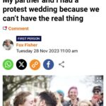 Fox Fisher Instagram - Non-binary people have always existed and deserve to have the same rights as everyone else. I wrote this about my partner @uglastefania getting protest married. Thanks to everyone who made the day special. Full wording here: https://metro.co.uk/2023/11/28/partner-protest-wedding-cant-real-thing-19888865/ #trans #nonbinary #lgbt #t4t