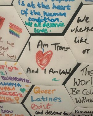 Fox Fisher Instagram - Trans and non-binary people are not a threat to anyone else’s identity (and deserve to thrive) 🏳️‍⚧️✨ Add to this wall at @queerbritain 

#trans #lgbtqia #transrights #nonbinary #queer