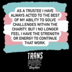 Fox Fisher Instagram - I no longer wish to continue as a trustee for Trans Pride Brighton & Hove – I must resign for my health and well-being first and foremost, and to focus on my creative work. As a trustee I have always acted to the best of my ability to solve challenges within the charity, but I no longer feel I have the strength or energy to continue that work. I’ll always be proud to be a co-founder of Trans Pride Brighton & Hove and to have documented Trans Pride for the past decade. For now I need to step away. I wish Trans Pride Brighton & Hove all the best and I’d love to be involved again in the future. Fox Fisher