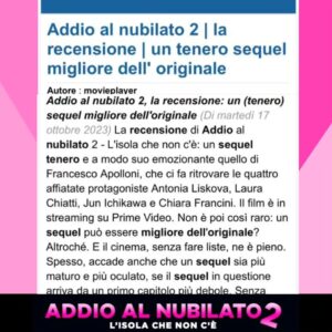 Francesco Apolloni Instagram - Grazie a tutti voi per aver dedicato del tempo a guardare il nostro film "Addio Nubilato 2" su Amazon Prime! Siamo grati per il vostro supporto e apprezziamo ogni spettatore che si è unito a noi in questa avventura.

Speriamo che abbiate sorriso, vi siate emozionati e goduto della storia tanto quanto noi abbiamo amato crearla. Grazie ancora per essere parte di questa esperienza e continuate a seguirci per ulteriori progetti emozionanti!

@junichikawaofficial @antonia_liskova_official @laurachiatti82 @_enula_ @chiarafrancini 
@_IBRAHIMAGUEYE @_notari_alessandro @philip.ishchenko @francesco.penacci @francescomaesti @fabriziopablonardi @startalentiofficial @filippodecarli @faustocabra @marzio.elmoety @imdanielbondi @la.scarci @giuseppepizzzo @jadepirovano @florinda.martucciello
Alla Krasovitzkaya, @paolo_triestino @marzio.elmoety Marzio El Moety, Messi Halilovic, Valentino Halilovic, @philip.ishchenko Ishchenko, @francescomaesti francesco panacci Alessandro Federico, Nico Di Renzo, Daniel Bondì, Edoardo David Galliani, @lorenzozuffi , Jade Pirovano, Giuseppe Pizzo, Antonio Abrescia, Giovanni Bertoia, Shmuel Haddad, Rado Murarasu, Martina Palmeri, Sergio Pancaldi, Jonathan Piazza, @daly_kally Livio Vasieri @giuseppepizzzo

Love ❤️
Francesco

#PrimeVideo #Addioalnubilato #Commedia #Film #Amicizia #Amoremio #Crescitapersonale #filmitaliani #filmitaliano #filmcommunity #filmproduction