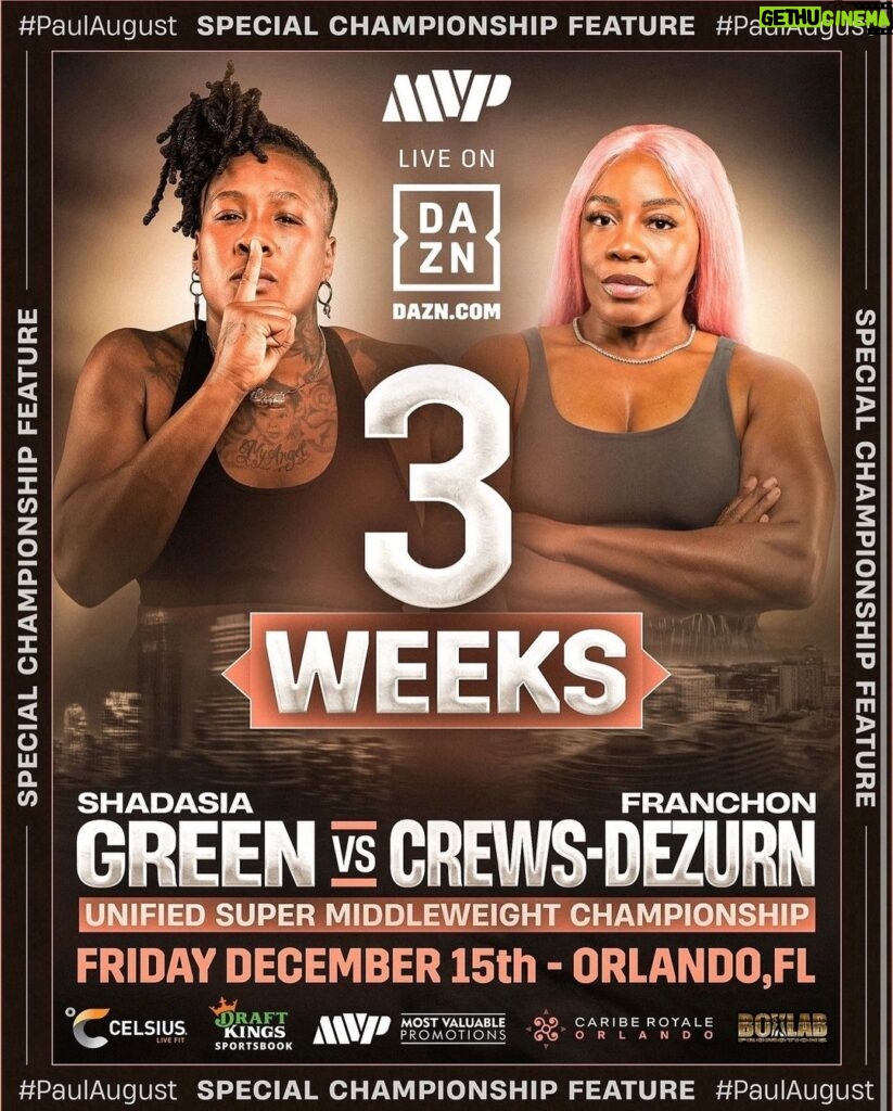 Franchon Crews Dezurn Instagram - Let’s Get It 🍽👿 @wbcboxing DEC 15th. Orlando, Fl Co- Main To @jakepaul Live On @daznboxing Presented by @mostvaluablepromotions 🎟 LINK IN BIO TICKETS 🎟 #CrewsDezurnGreen #GreenCrewsDezurn #JakePaul #Boxing #WBC #undisputed #WomensBoxing #dazn #PaulAugust
