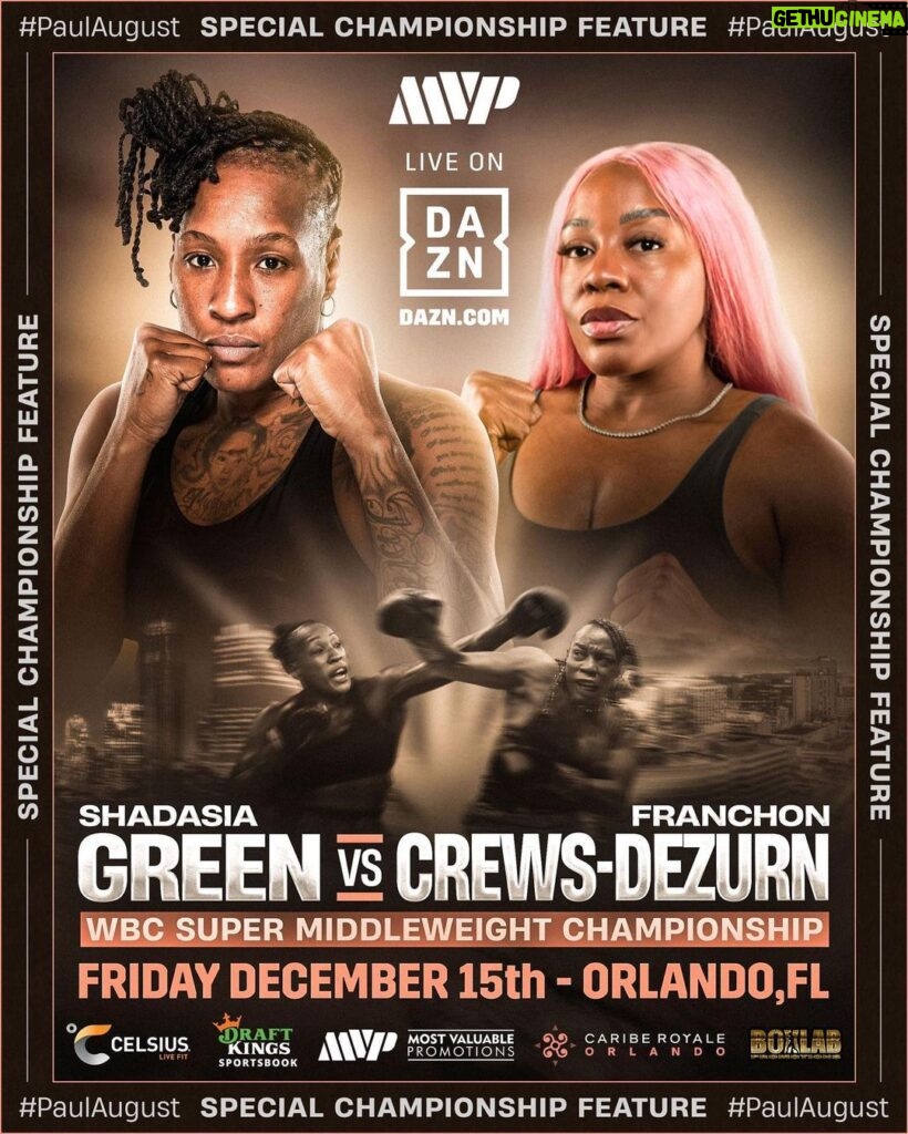 Franchon Crews Dezurn Instagram - @wbcboxing CROWN ✨ 👸🏾 ✨ DEC 15th. Orlando, Fl Co- Main To @jakepaul Live On @daznboxing Thank you To Peter, @mostvaluablepromotions & All Parties For Getting This Done. Finishing 4th Qtr. 2023 On A Strong Note #WomensBoxing #Blessed 🎟 LINK IN BIO TICKETS 🎟 #CrewsDezurnGreen #GreenCrewsDezurn #JakePaul #Boxing #WBC #Undisputed #PaulAugust Orlando, Florida
