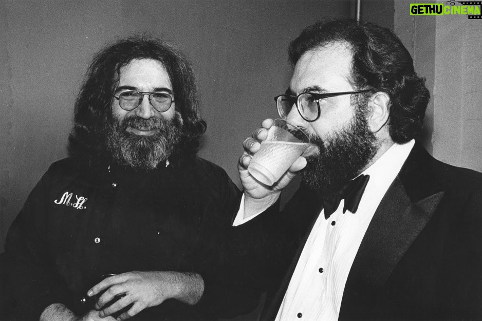 Francis Ford Coppola Instagram - Jerry Garcia was a friendly, warm person. We vaguely looked alike (beards were more rare then) but it’s his kind graciousness I remember, as well as his music. All the Grateful Dead were really nice to my son Gio, who even traveled with them a bit. This photo was taken backstage at the 2nd annual Bay Area Music Awards in 1980 at the @thewarfield theatre.