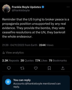Frankie Boyle Instagram - #ceasefirenow