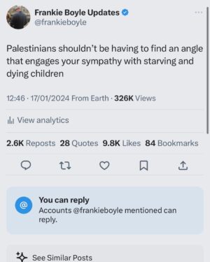 Frankie Boyle Instagram - #ceasefirenow🇵🇸