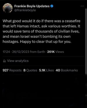 Frankie Boyle Instagram - #ceasefirenow