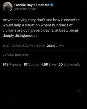 Frankie Boyle Instagram - #ceasefirenow