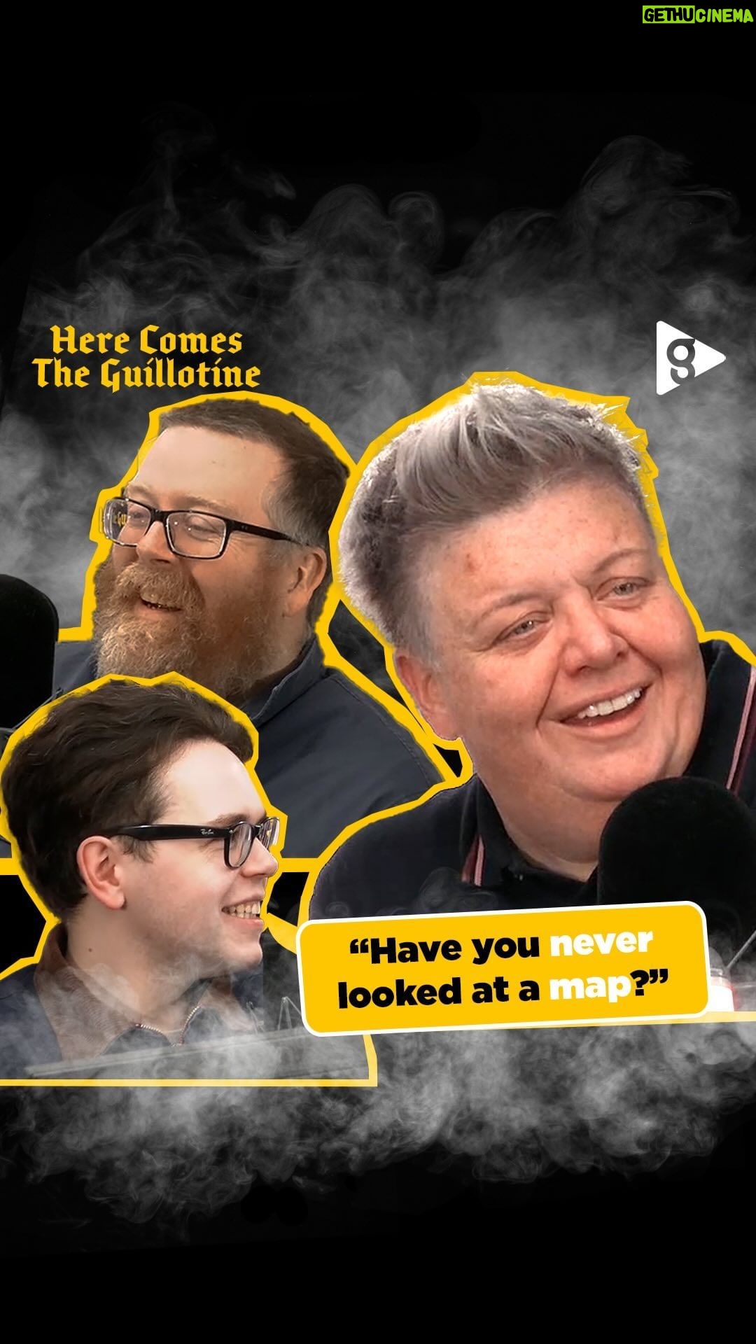 Frankie Boyle Instagram - Even if their acquaintances aren’t the best at geography, this comedic trio are certainly putting Scotland on the map. Here’s a clip from an upcoming episode of the brand-new podcast, ‘Here Comes the Guillotine’ - listen to the full trailer on #GlobalPlayer 🗺️