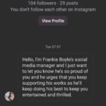 Frankie Boyle Instagram – I mean this isn’t my social media manager; in fact it’s probably a sexually motivated hostage taker; but the sentiments are uncannily accurate. Special shout-out to Instagram for never doing anything about this kind of stuff, even when it’s reported. Have a great July everyone. I’m proud of you!