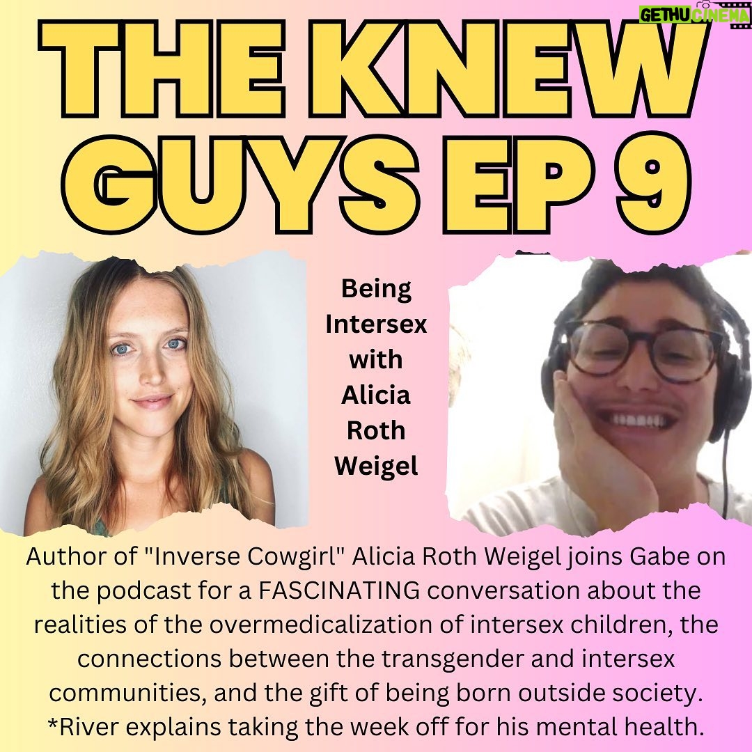 Gabe Dunn Instagram - BRAND NEW EPISODE IS UP with @xoxy_alicia all about the connections and solidarity of the intersex and trans communities! River explains taking the week off for his mental health, and Gabe and Alicia have a moving and informative conversation about bodily autonomy, intersex children, and her own journey.