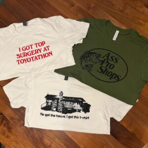 Gabe Dunn Instagram - WE SAID “UNHINGED SHIRTS” AS PRIZES AND WE MEANT IT. From the twisted mind of @alixhami comes three one of a kind shirts (iykyk) that you can win at my bingo @youandiyouandmefilm fundraiser event at @hamburgermarysweho on Feb 7 at 7 pm. Make a reservation on the yelp page, call, or just text me and I’ll tell @cheydunn.