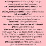 Gabe Dunn Instagram – I am insanely proud of this flyer I made for DRAG QUEEN BINGO WITH GABE AND FRIENDS!! It answers every question I’d ever have about an event. Maybe it is only hilarious and helpful to me?? 

But anyway, come on down to support trans art, local drag queens, win SO MANY COOL prizes, and meet me!! Plus, I go like almost every week and bingo is a blast. 🎯🎯🎯 Also meet some hotties! West Hollywood, California