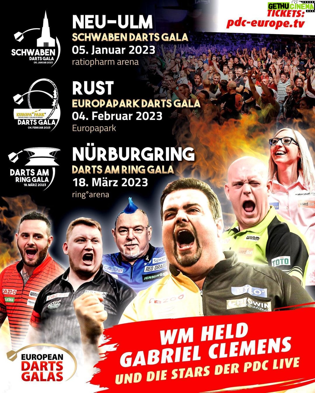Gabriel Clemens - 9.4K Likes - Gaga-Heimspiele im Südwesten! 🎉🎯
Neben der Gala in Saarbrücken am 09.06. stehen direkt zu Beginn der neuen Saison 3 weitere Galas an, bei denen auch der German Giant Gabriel Clemens am Start sein wird! 😍
Seid dabei! 🥳
🎟️Tickets unter: pdc-europe.tv