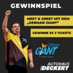 Gabriel Clemens Instagram - 🎯 Treffe "The German Giant" Gabriel Clemens vor der WM! 🏆 Du bist ein Dart-Fan durch und durch? Dann haben wir etwas Besonderes für dich: Gewinne jetzt ein Meet & Greet mit der deutschen Dartslegende! 🎯💥 Du wolltest immer mal Gabriel persönlich kennenlernen und ein paar Darts mit ihm werfen? Jetzt hast du die Chance! 😎 Wir verlosen 5x 2 Tickets für eine exklusive Veranstaltung mit unserem Gaga. 🎟️💥Wie du teilnehmen kannst? Eigentlich ganz einfach: Folge uns, like diesen Beitrag und kommentiere, wer dein zweites Ticket bekommt. Wir wünschen Euch viel Glück! 🍀 🗓️ 11.12.23 📍 Autohaus Deckert Entenmühlstr. 72 66424 Homburg ⏰ Ab 18 Uhr Teilnahmebedingungen: 1. Folge uns auf Instagram @autohausdeckert 2. Like den Beitrag und hinterlasse ein Kommentar, wer dein zweites Ticket bekommt! Habt ihr alles erfüllt, seid ihr im Lostopf! Das Gewinnspiel endet am Montag, den 04.12.23, um 10 Uhr. Die Bekanntgabe der Gewinner erfolgt am selben Tag. Die Teilnahme ist ab 18 Jahren, ab 16 mit Einwilligung der Eltern und nur innerhalb der EU gültig. Keine Auszahlung des Gewinns möglich. Der Rechtsweg ist ausgeschlossen. Das Gewinnspiel steht in keiner Verbindung zu Instagram. #autohausdeckert #teamdeckert #gewinnspiel #win #surprise #meetandgreet #darts #thegermangiant #gabrielclemens #christmas #partner #sponsorship