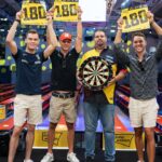 Gabriel Clemens Instagram - The only moment for a DTM Driver where a 180 is welcomed 😄🎯 @sheldonvanderlinde @kelvinvanderlinde and @laurin_heinrich proved their accuracy (and their entertainment talent 🕺) to @gabriel.clemens180 at yesterdays Pre-Event. #DTM #DTM23